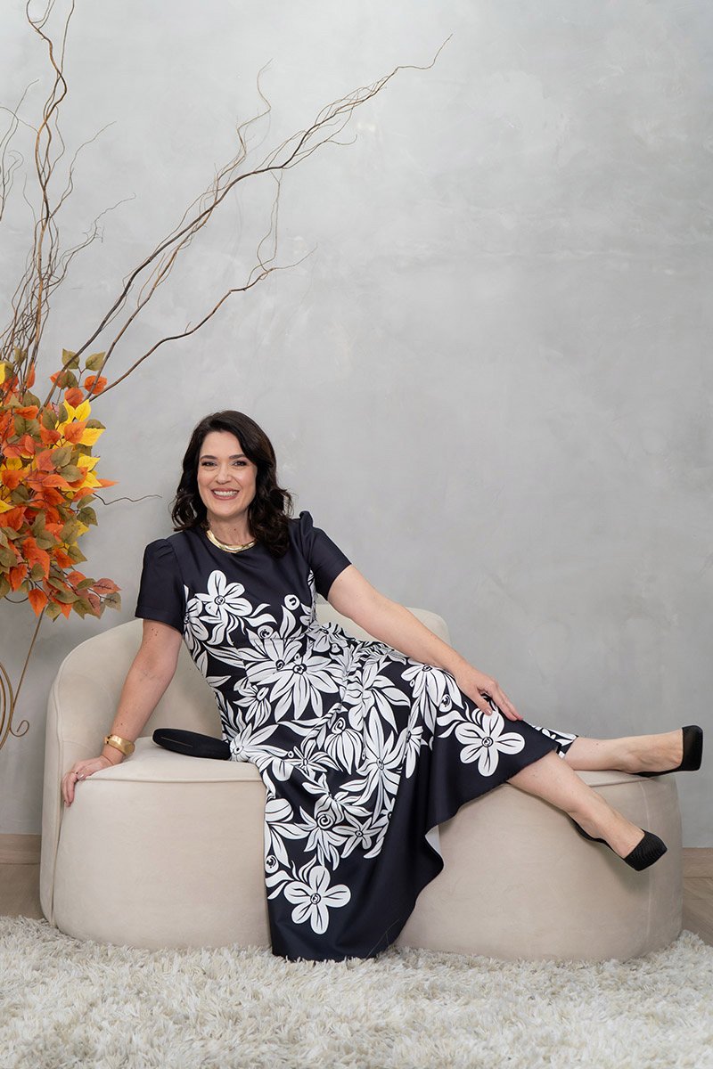 ⭐︎usako⭐︎DRESS PRODUCTION（W178） Vestido Kauly Midi Max Lady Like em Alfaiataria Dark Floral 4259